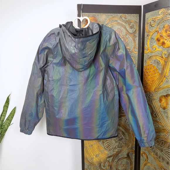 Reflective Iridescent Rain Jacket Tech Shell Primitive Y2K Streetwear Small Fit - Picture 2 of 9